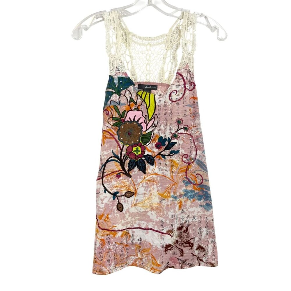 Vintage Y2K Forever 21‎ Embroidered Rhinestone Longline Tank Top Size Large